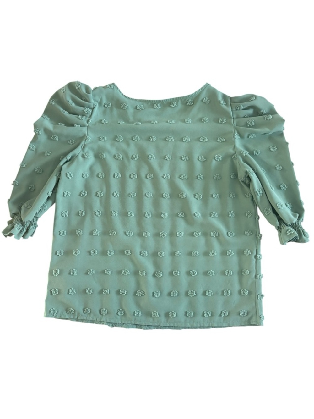 SHEIN Mint Green Puff Sleeve Dot-Textured Blouse - Picture 2 of 5